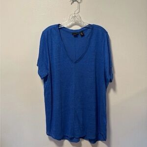 Tahari Top Womens 1X  Linen V-Neck Short Sleeve Casual Blouse Basic linen